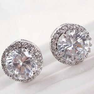 Halo style cubic zirconia post earrings